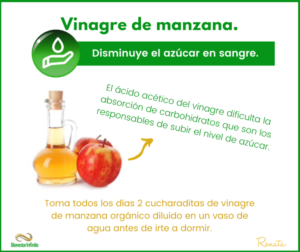 Vinagre de manzana – Disminuye el azúcar en sangre.